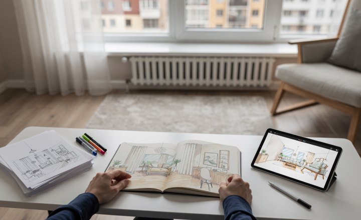 Зачем дизайнеру интерьера скетчинг: бумага, планшет, Procreate